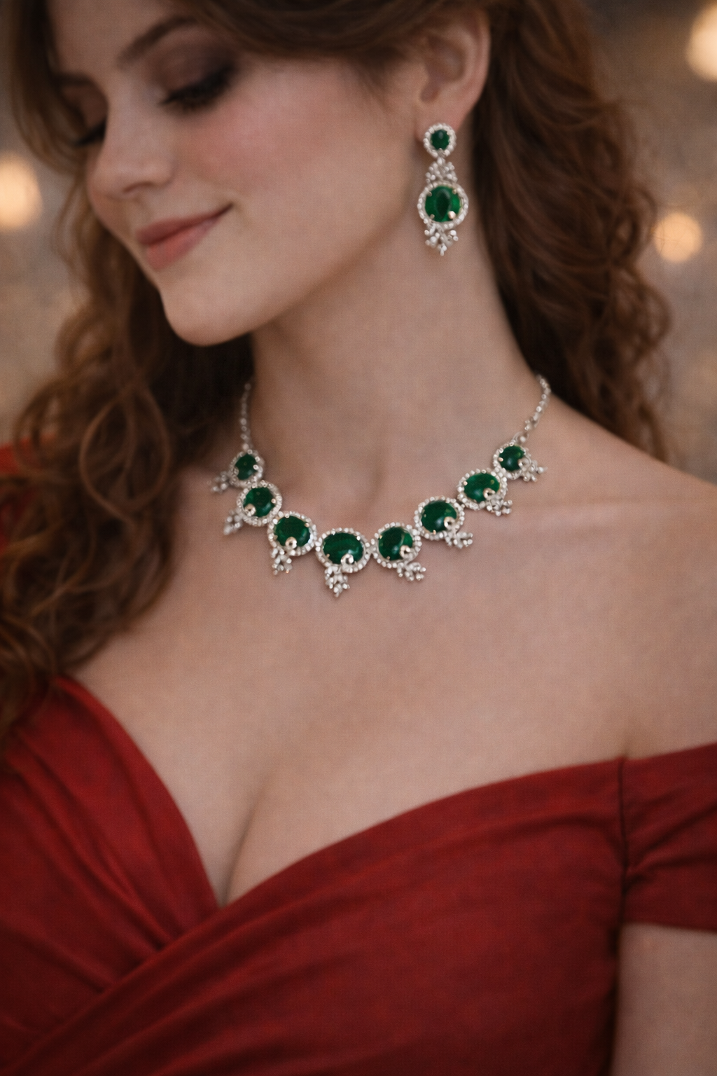Lurap Sleek Emerald NecklaceSet