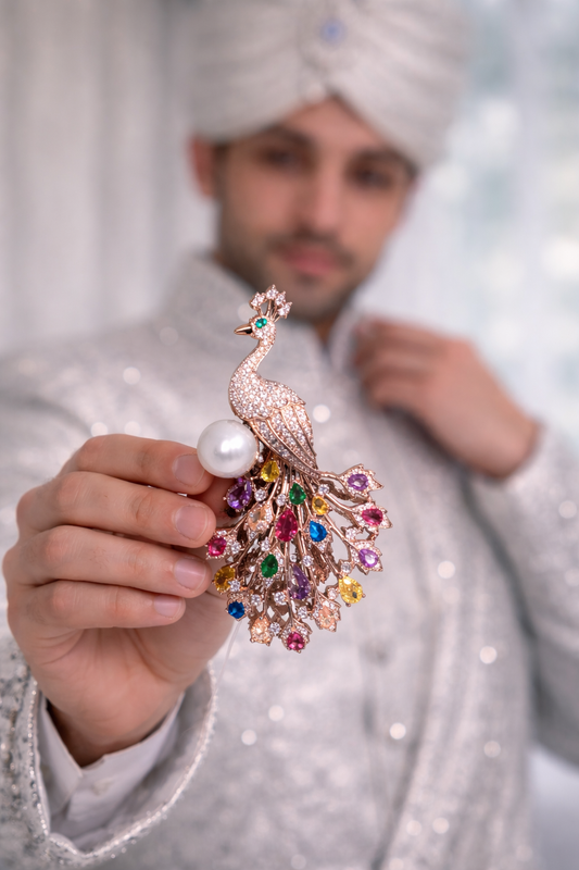Lurap Navratna Peacock Brooch