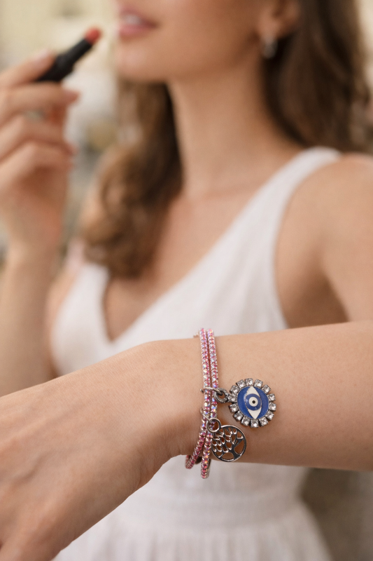 Swarovski evil eye charm stack