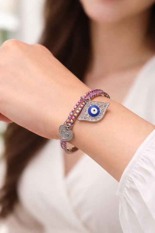 Swarovski evil eye charm stack