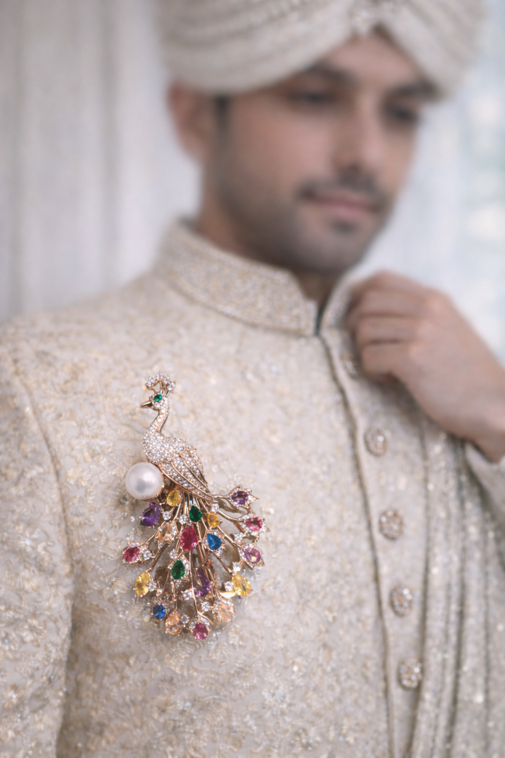 Lurap Navratna Peacock Brooch