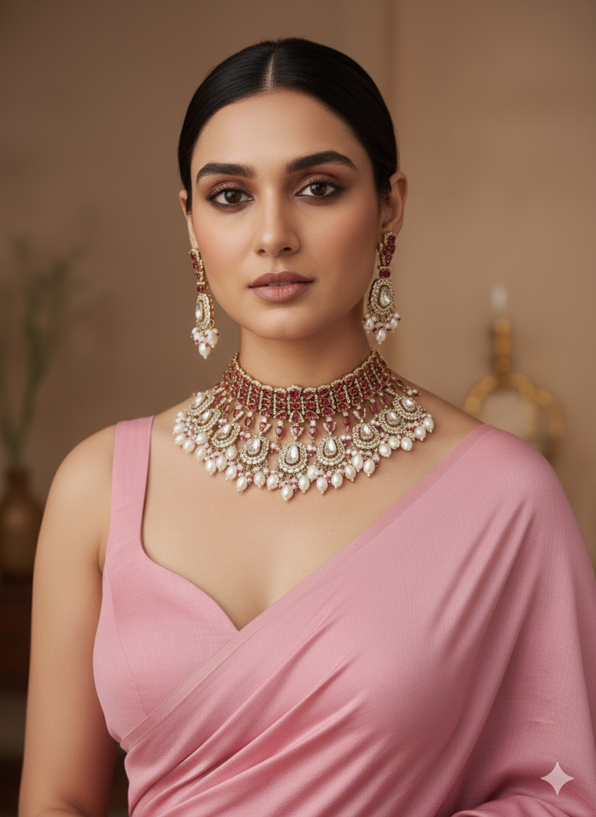 Lurap Gemstone Pearl ChokerSet